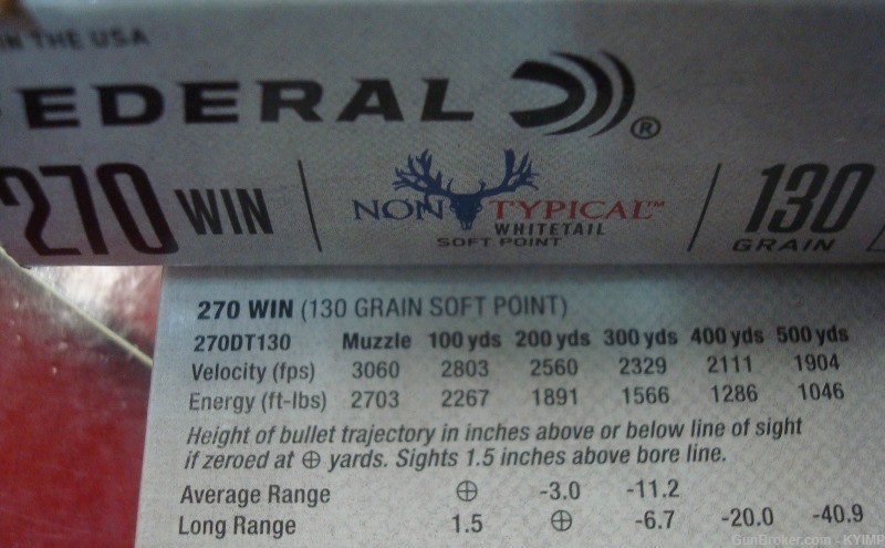 100 Federal .270 Win Non Typical 130 gr SP RN new ammo 270DT130-img-2