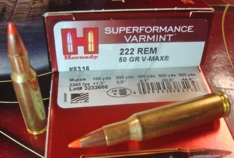 40 Hornady 222 Remington 50 gr VMAX SUPERFORMANCE NEW ammunition 8316-img-1