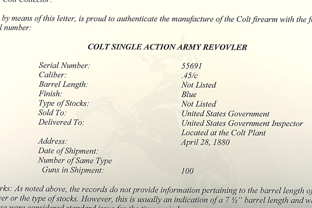 Colt Single Action Army (SAA) Cavalry Revolver w/ Letter–SN:55691 (Antique)-img-1