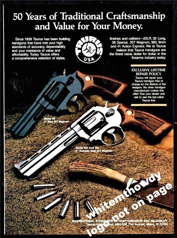 1990 TAURUS Model 66 4" Blue 669 Vent Rib Stainless Revolver Gun Photo AD-img-0