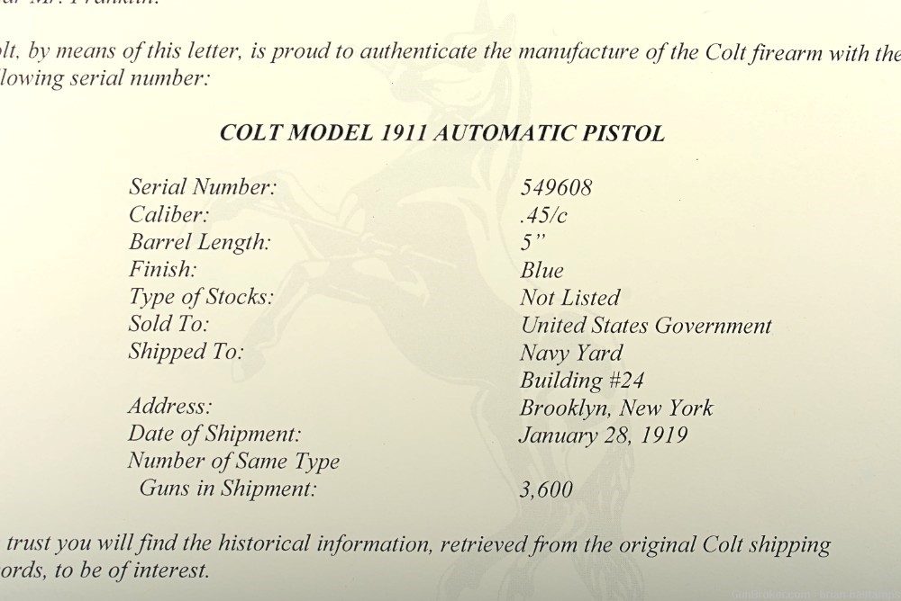  FBI Agent Colt Model 1911 Semi-Automatic Pistol –SN: 549608 (C&R)-img-1