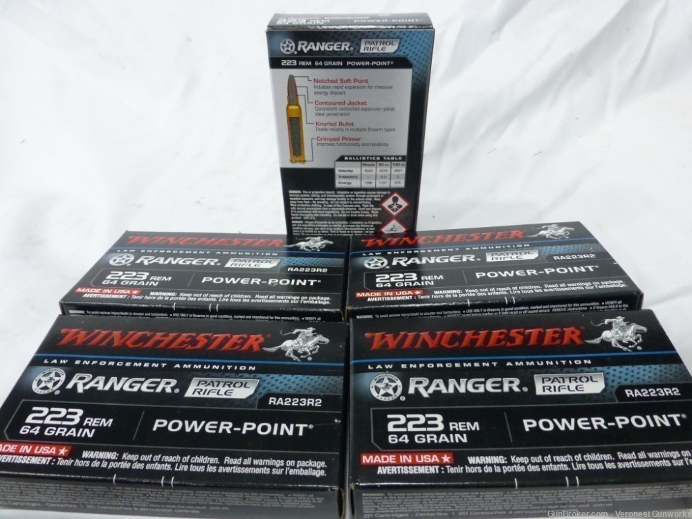 NIB 100 Rounds Winchester 223 REM 64 gr Power Point RA223R2-img-0