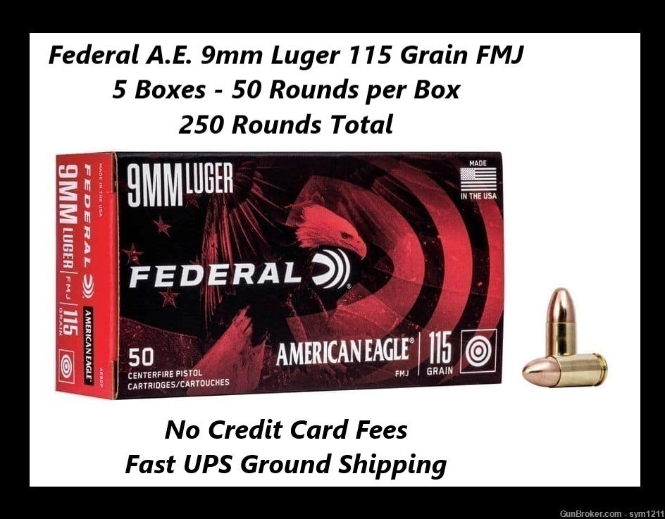 250 Rounds Federal 9mm 115 gr Luger AE9DP FMJ Factory New Ammunition-img-0
