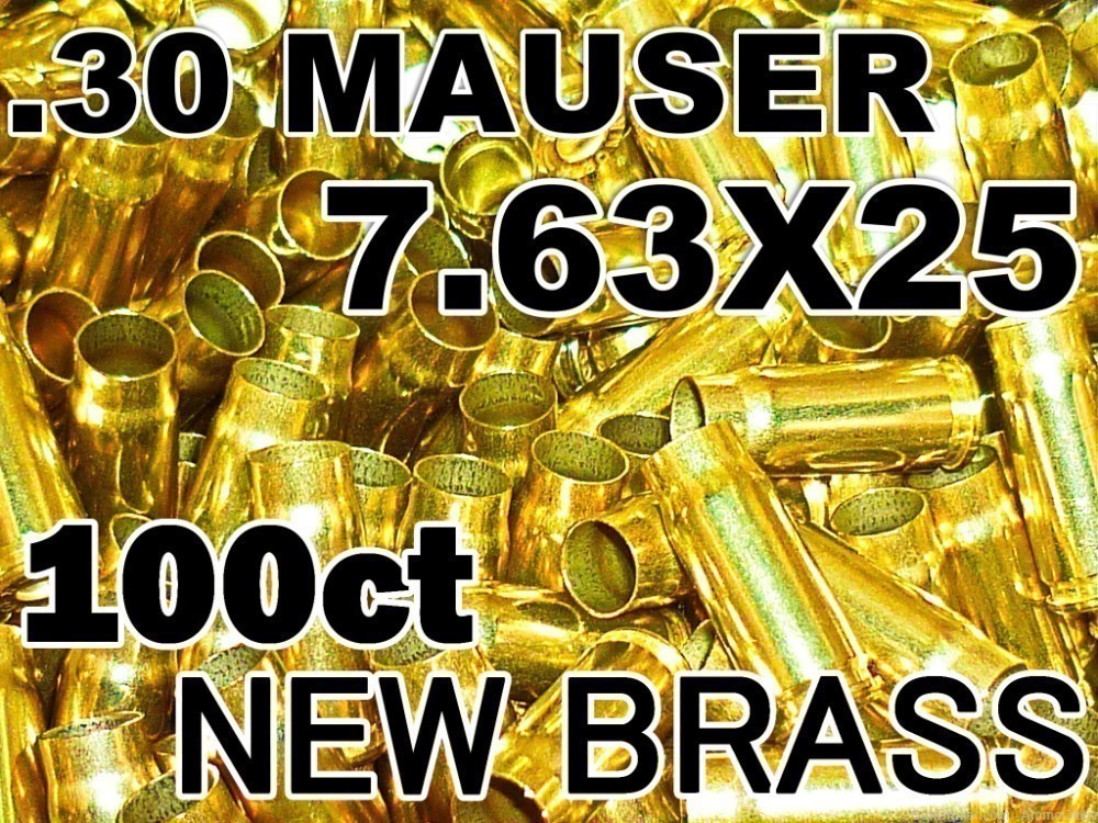 100ct - NEW BRASS CASINGS - 30 MAUSER - Starline - C96 7.63x25 -img-0