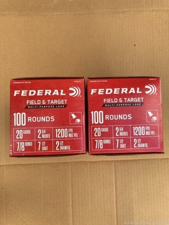 200 rounds of 20ga Federal Field and Target 2.75" 7/8oz 7.5 shot-img-2