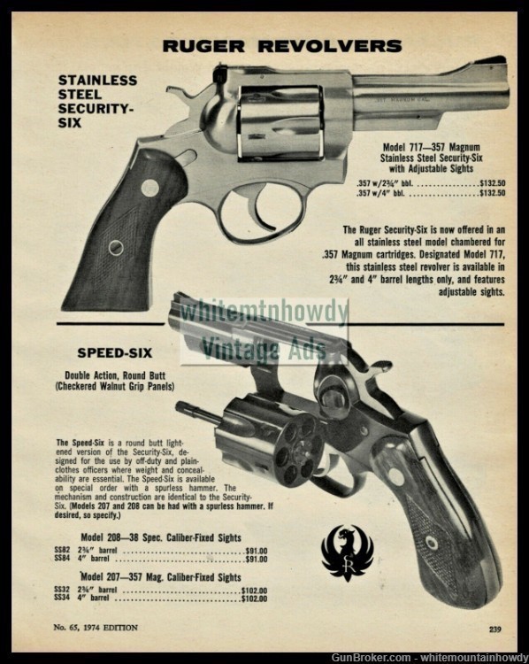 1974 RUGER Stainless 717 Security-Six & Speed Six Revolver PRINT AD-img-0