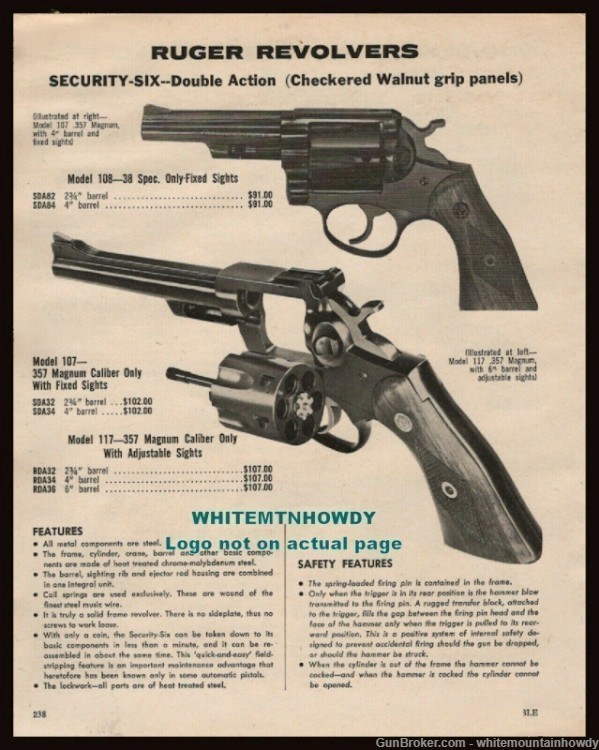 1974 RUGER Security-Six Model 108 and 107 Double Action Revolver PRINT AD-img-0