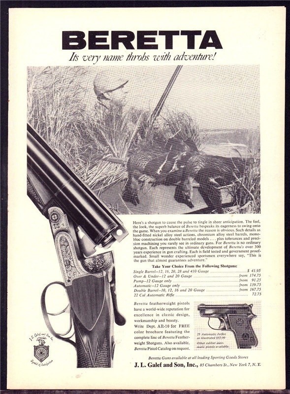 1962 BERETTA Shotgun Photo AD w/Duck Hunter-img-0