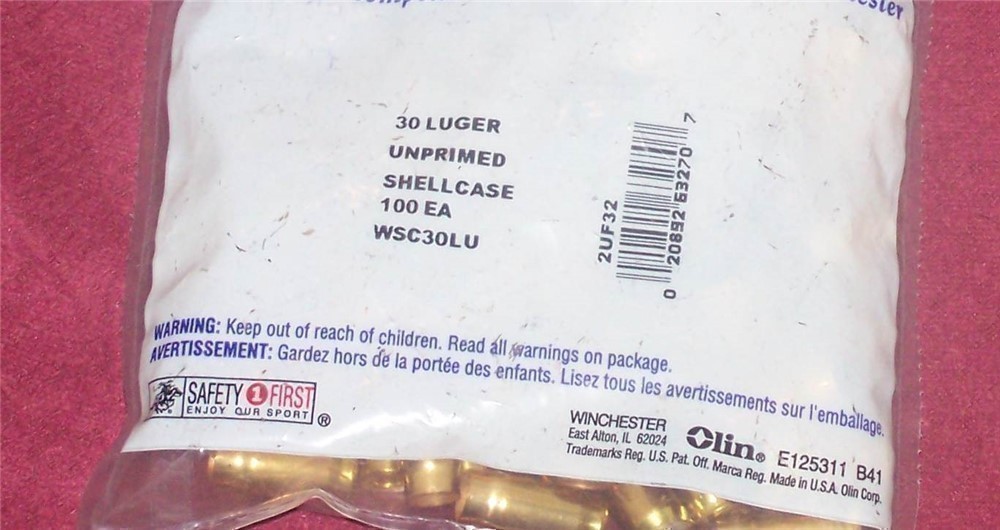 WINCHESTER 30 LUGER UNPRIMED BRASS (100) (NEW)-img-1