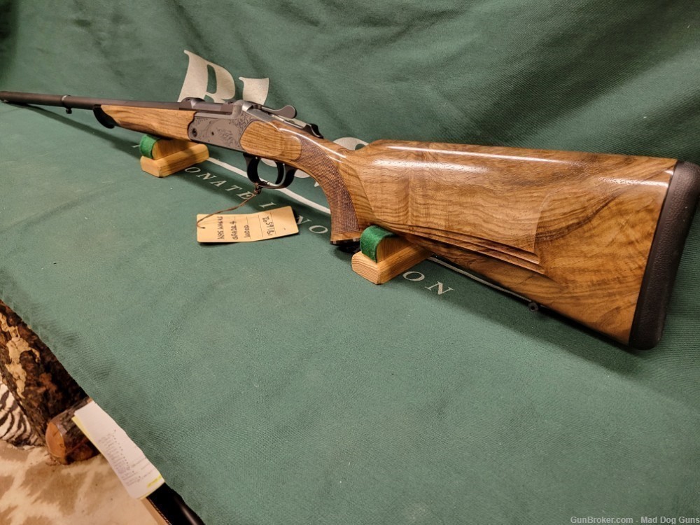 K95 LUXUS SINGLE SHOT RIFLE 6.5 X 55, GRADE 4 WOOD., GERMAN LEAF ENGRAVING,-img-2