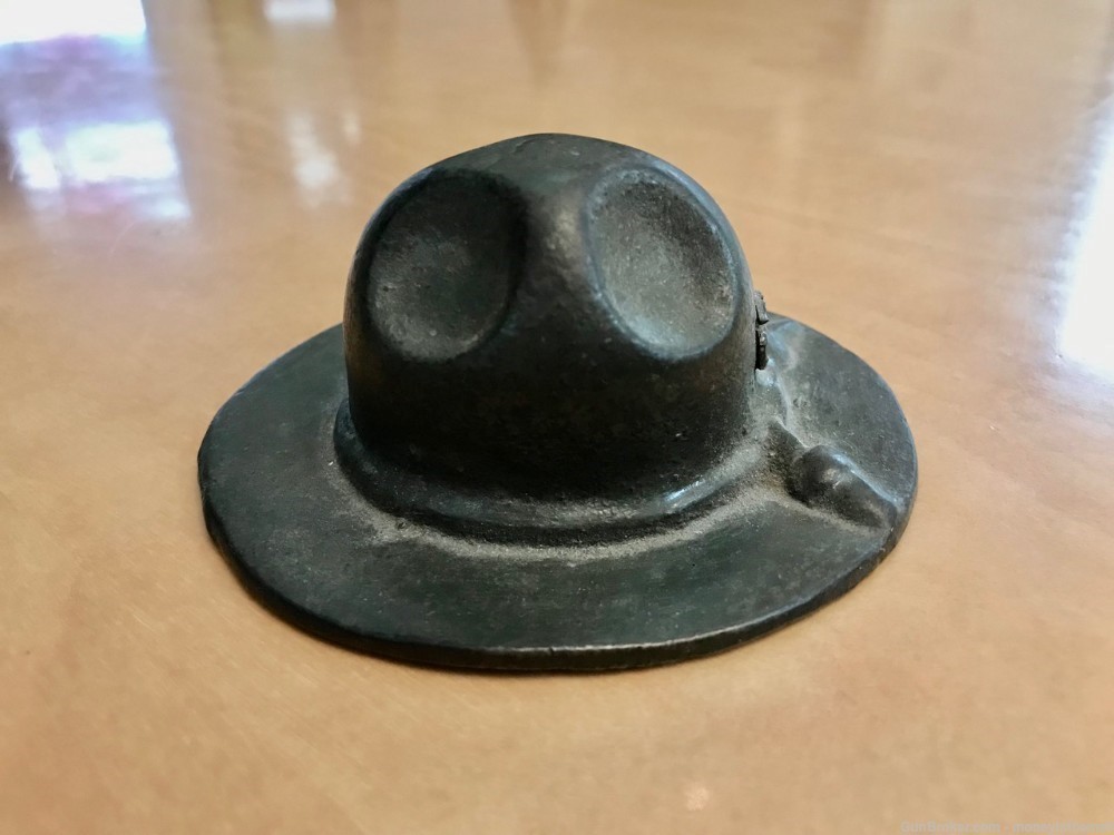 Vintage Cast Iron USMC Campaign Hat Paperweight Marine Smoky Bear Cover-img-2