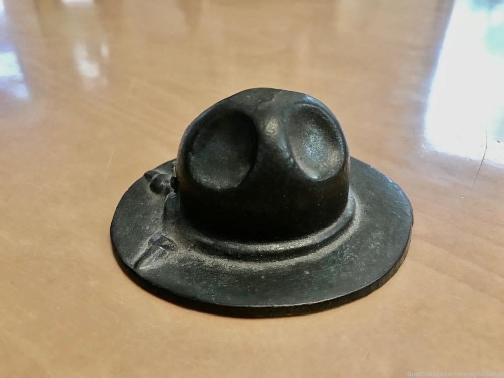 Vintage Cast Iron USMC Campaign Hat Paperweight Marine Smoky Bear Cover-img-4