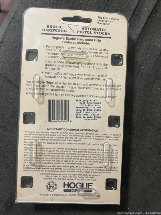 Hogue semi auto pistol grips fits Colt govt. & full size auto factory new -img-1