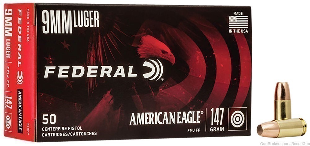 500 Rounds Federal AE9FP American Eagle 9mm 147 gr FMJFP-img-0