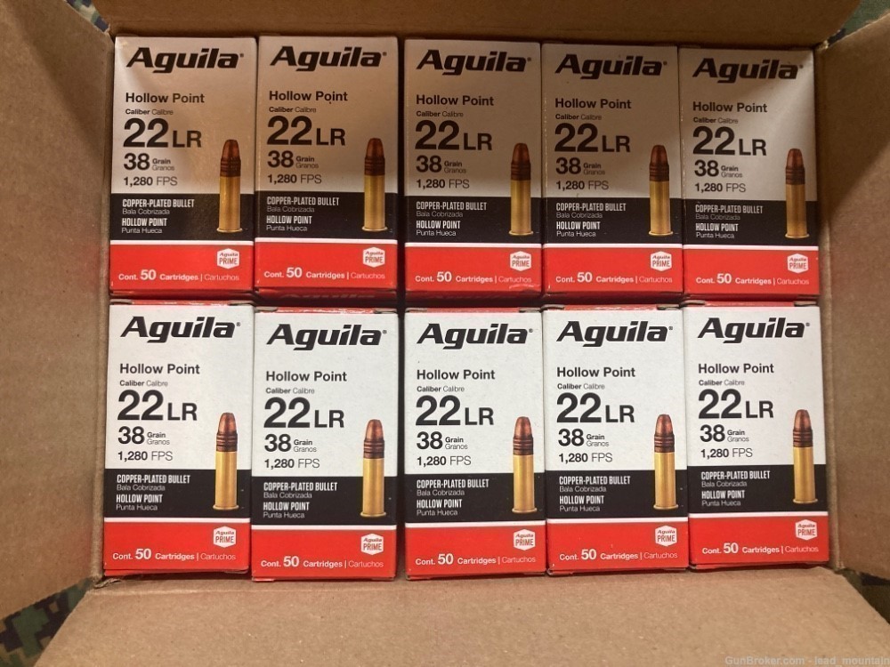 2000 rds Aguila High Velocity 22 LR 38 gr Copper Plated HP-img-0