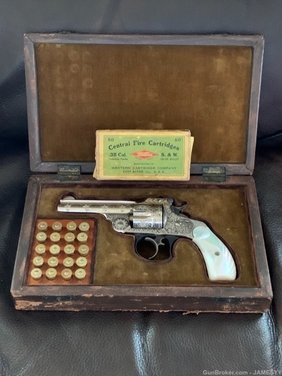 Factory Cased Panel Engraved Smith & Wesson Revolver.  Circa 1880. -img-0