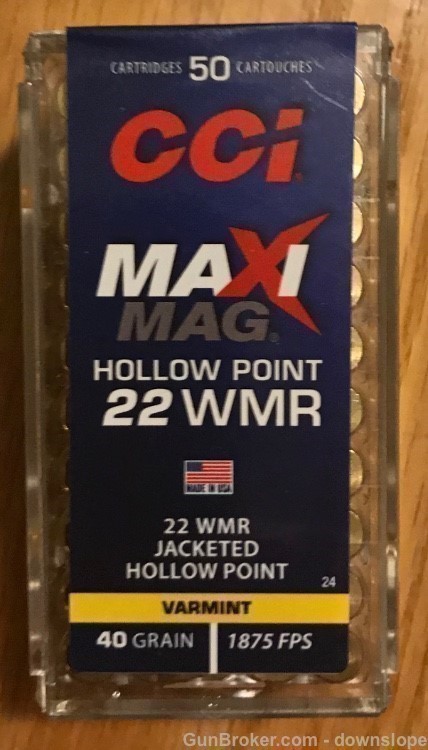 22 WMR 40 gr JHP 50 rds CCI Maxi Mag Hollow Point-img-0