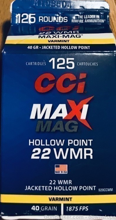 22 WMR 40 gr JHP 125 rds CCI Maxi Mag-img-0