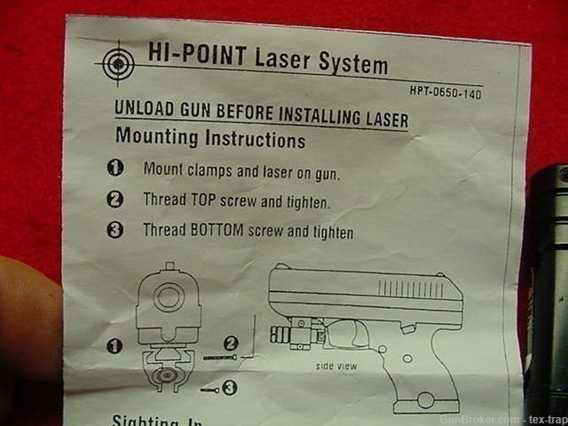 Hi-Point Carbine - Old Style Laser Sight System- New !-img-1