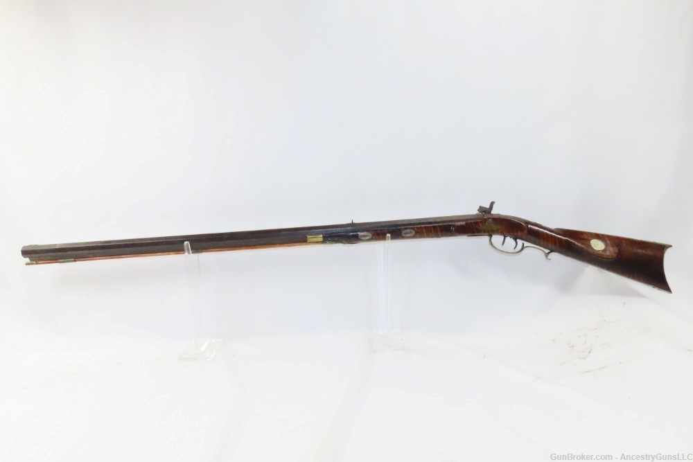 ENGRAVED Antique SAMUEL MIER Half-Stock .36 Long Rifle SILVER-img-14