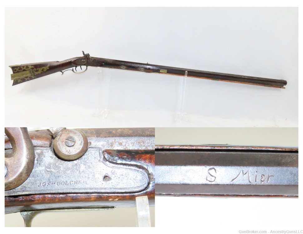ENGRAVED Antique SAMUEL MIER Half-Stock .36 Long Rifle SILVER-img-0