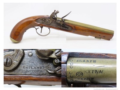 BRASS BARRELED Antique KETLAND-SHARPE EXTRA PROOF FLINTLOCK Pistol