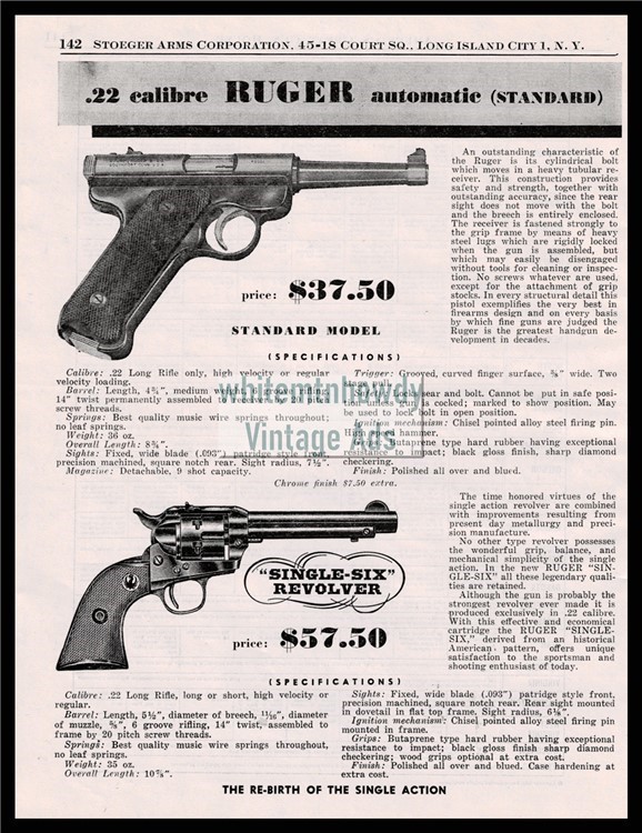 1954 RUGER .22 Automatic Standard Pistol & Single-Six Revolver AD-img-0