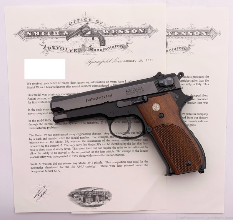 S&W BLUE 9MM PRE-MODEL 39 MATCHING BOX & FACTORY LETTER RARE GREEN MANUAL -img-1