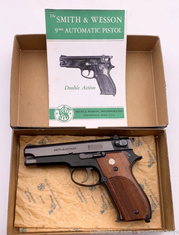 S&W BLUE 9MM PRE-MODEL 39 MATCHING BOX & FACTORY LETTER RARE GREEN MANUAL -img-0
