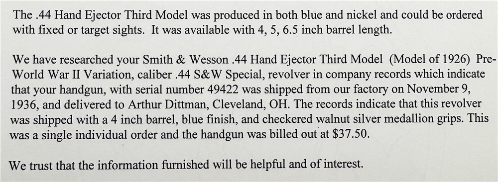 S&W 4" BLUE PRE-WAR 44 HE 3rd MODEL 1926 WOLF & KLAR MODEL ORIG MAGNA'S C&R-img-1