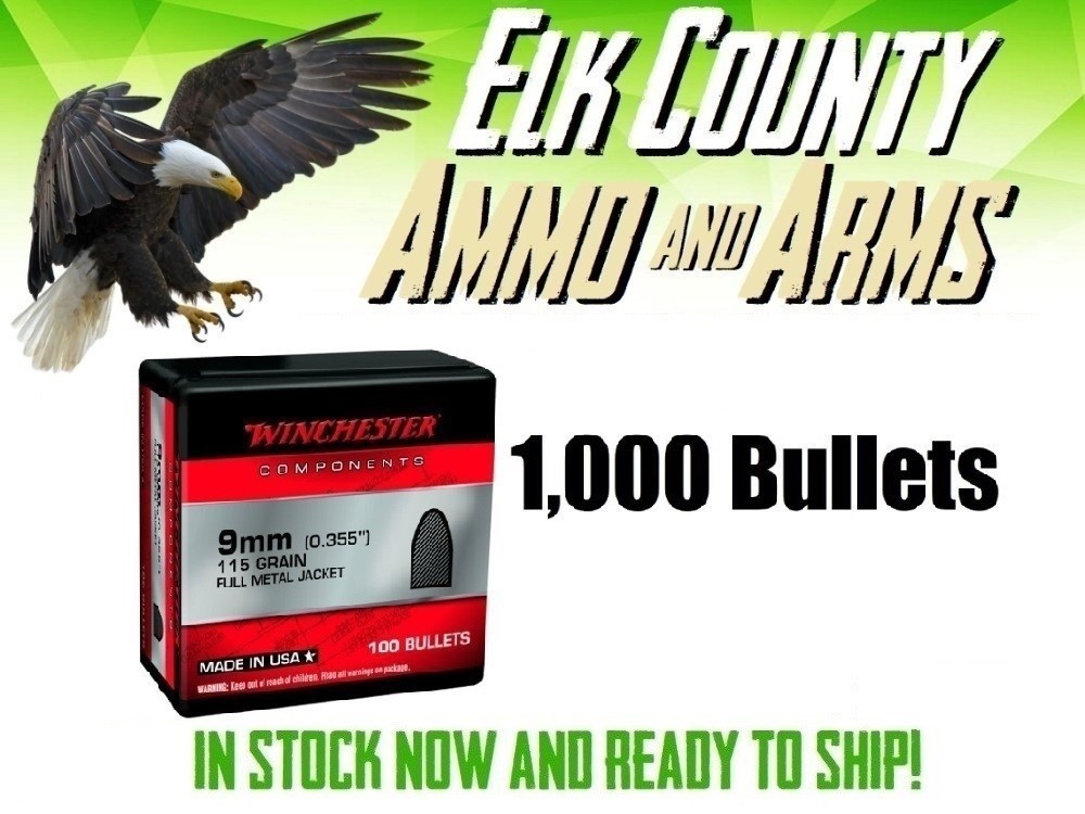 Winchester Components 9mm (0.355") 115 Grain Full Metal Jacket 1000 Bullets-img-0