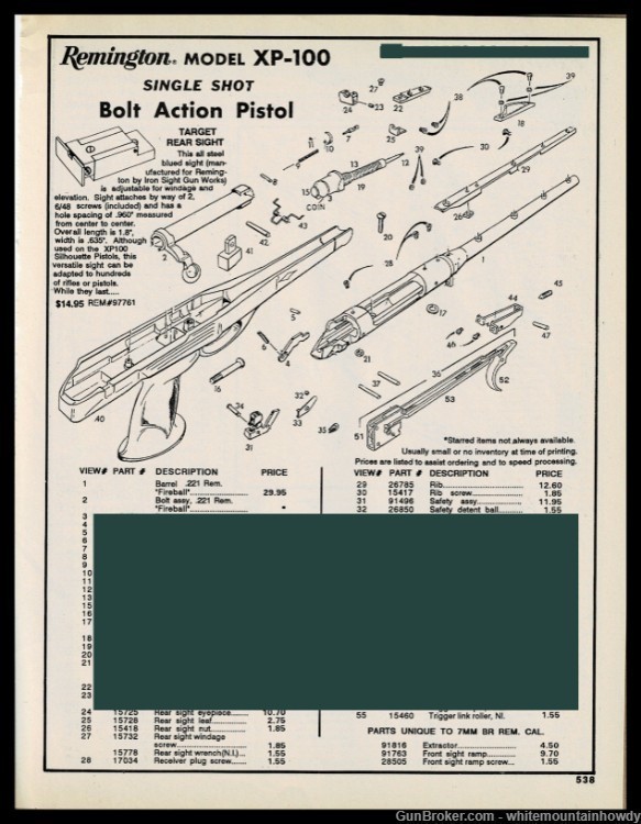 REMIGNTON XP-100 Bolt Action Pistol Parts List-img-0
