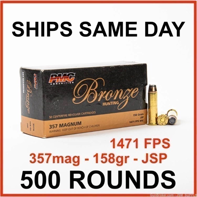 500 Rounds - PMC Bronze 357 Magnum Ammo 158 Grain Jacketed Soft Point-img-0