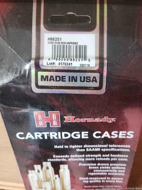 Hornady 25-06 Brass 50 cases, New!-img-2