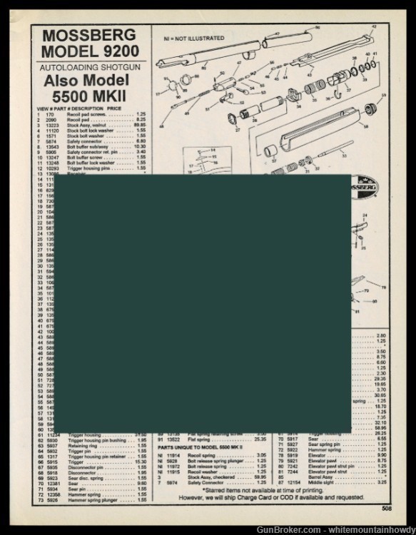 MOSSBERG 9200 and 5500 MKII Autoloading Shotgun Schematic Parts List-img-0