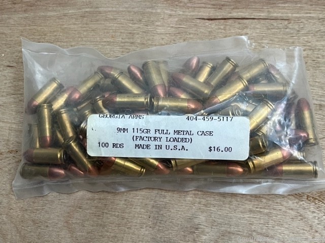79 Rd 9 mm Luger 115GR Full Metal Case Georgia Arms Ammo-img-0