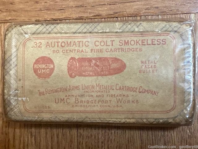 32 Auto ACP Automatic Colt Smokeless Pistol Ammo 50Rd Remington UMC Vintage-img-0