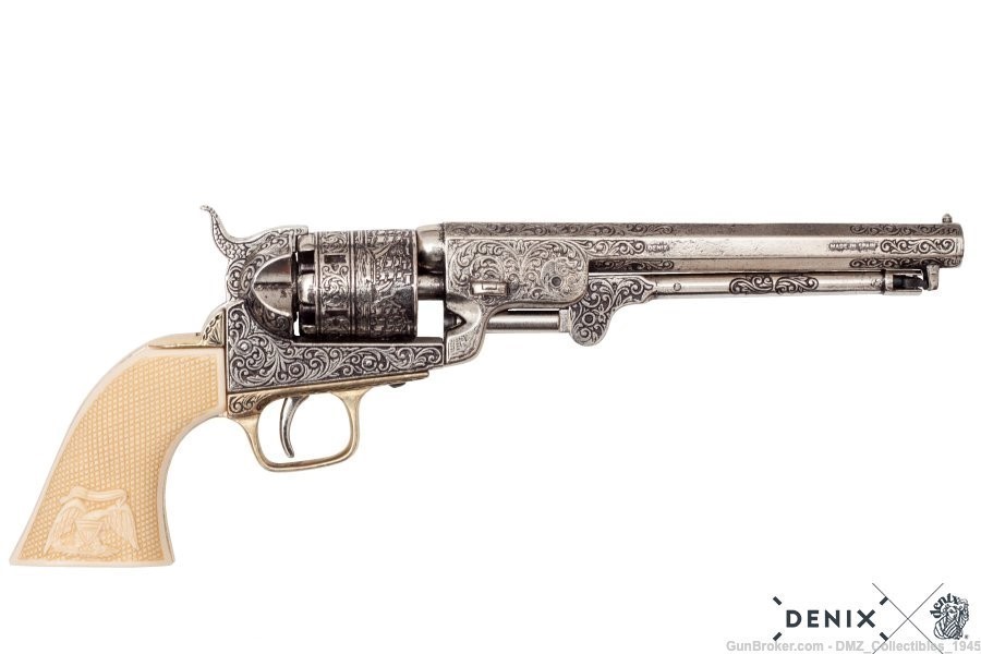 Civil War M1851 Replica Silver Navy Pistol Non Firing Gun by Denix-img-0