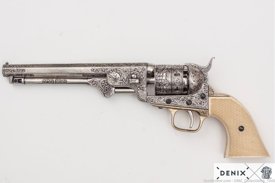 Civil War M1851 Replica Silver Navy Pistol Non Firing Gun by Denix-img-1