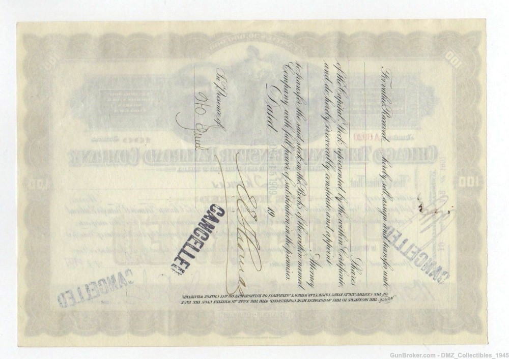 1907 Chicago Illinois Railroad Company Stock Certificate-img-1