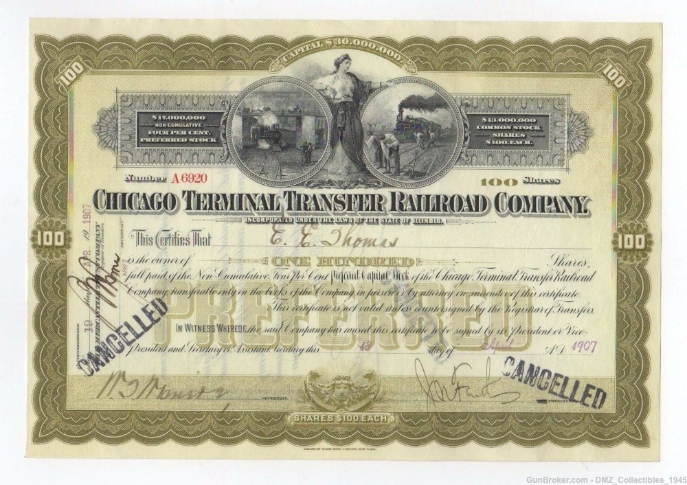 1907 Chicago Illinois Railroad Company Stock Certificate-img-0