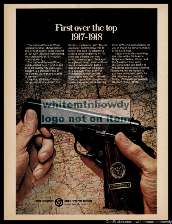 1968 COLT WWII Battle of Belleau Wood Commemorative 45 Pistol Orig PRINT AD-img-0