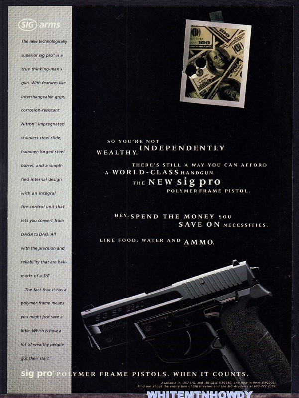 1999 SIG Pro Pistol Original PRINT AD Handgun Gun Advertising-img-0