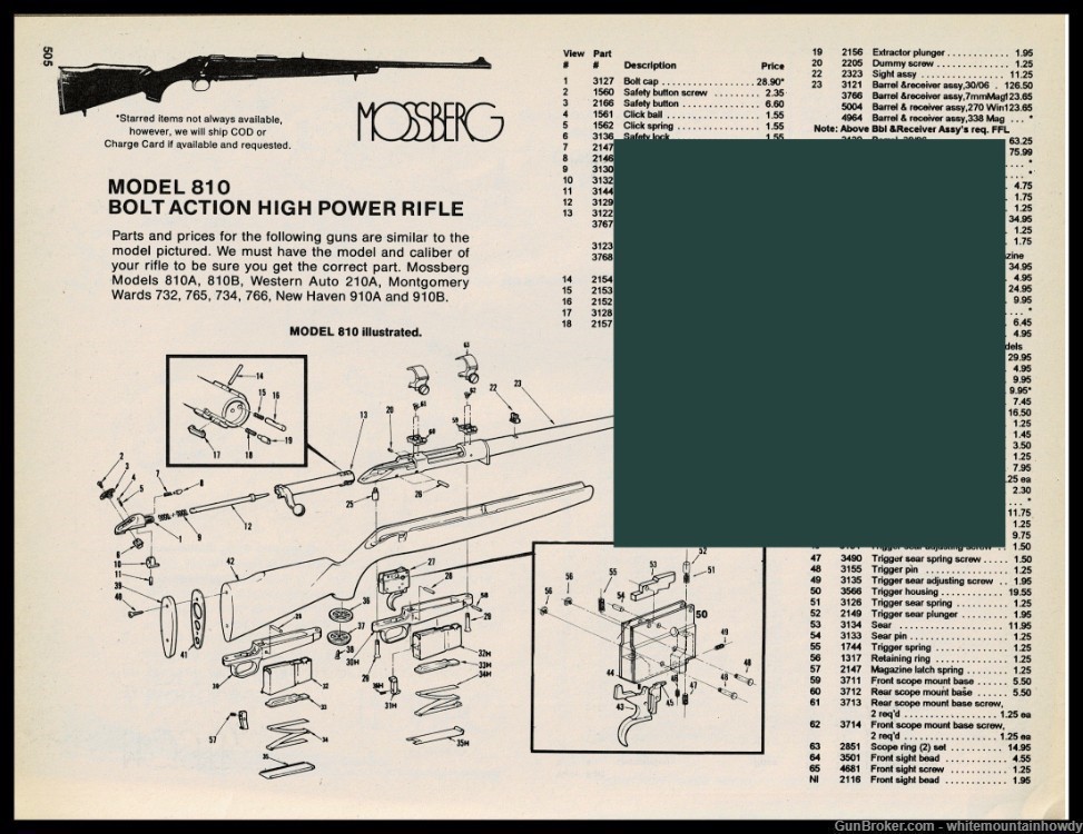 MOSSBERG 819 Bolt Action  High Powser Rifle Schematic Parts List-img-0