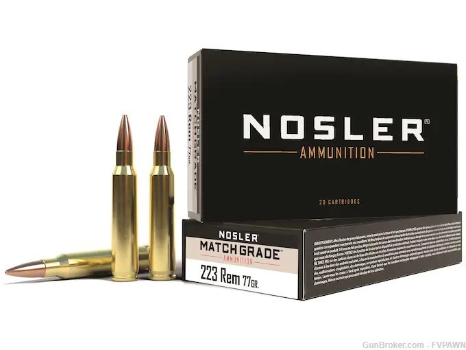 2 BOX Nosler Match Grade Ammunition 223 Remington 77 Grain HPBT 40 RDs-img-0