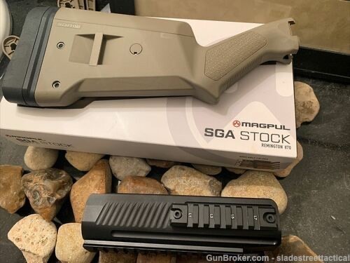 Magpul SGA Stock Remington 870 FDE + Milled Aluminum Picatinny Forend Flat-img-1