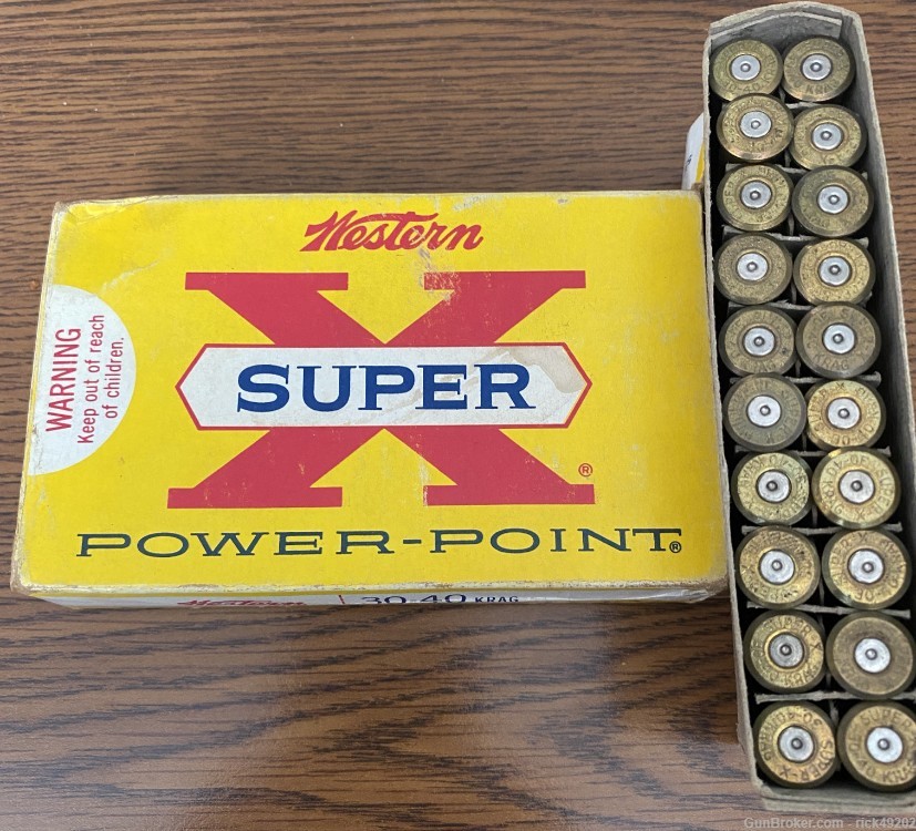 20 Rounds 30-40 Krag Western BRASS Cases with Western Power Point Box -img-0
