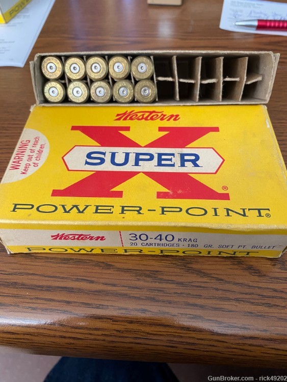 10 Rounds 30-40 Krag Western BRASS Cases with Western Power Point Box-img-0