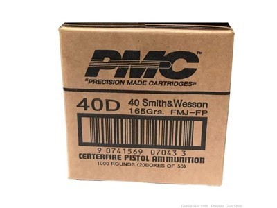 PMC Handgun Ammunition 40 S&W 165gr FMJ 1000 Round Case