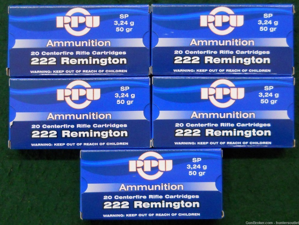 PPU Prvi Partizan 222 Remington Ammo 50gr Soft Point 100 Rounds-img-0